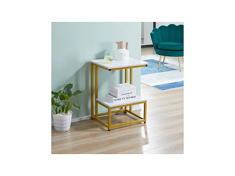 Bout de canapé guéridon AUGUSTUS Blanc et doré