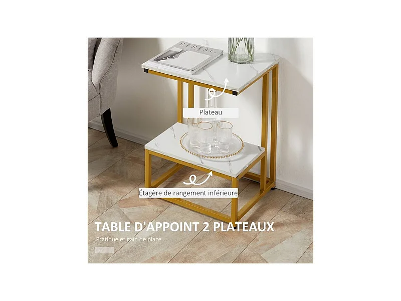 Bout de canapé guéridon AUGUSTUS Blanc et doré