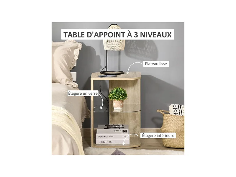 Guéridon bout de canapé MIRANDA aspect bois