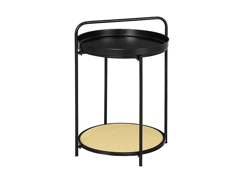 Table bout de canapé FIRMIN noir et cannage