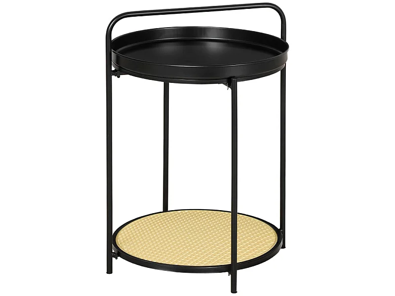 Table bout de canapé FIRMIN noir et cannage