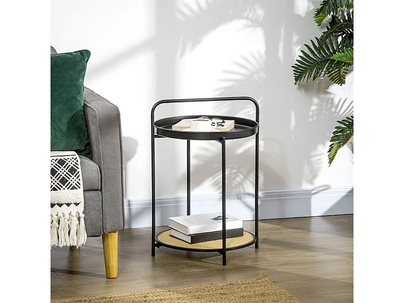 Table bout de canapé FIRMIN noir et cannage