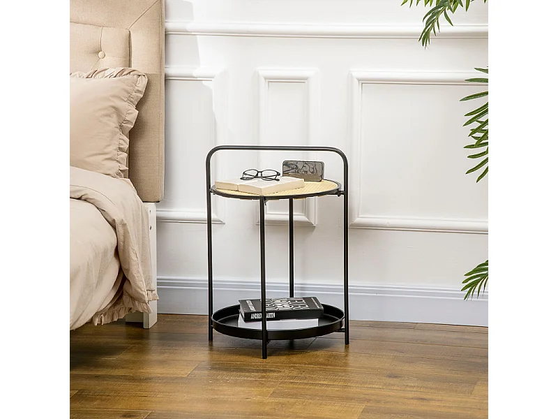 Table bout de canapé FIRMIN noir et cannage