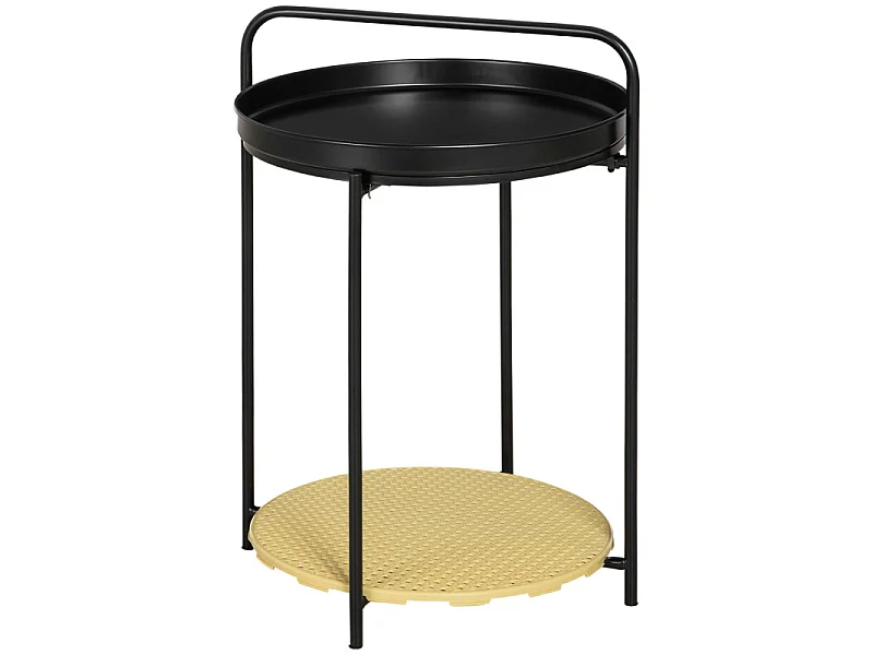 Table bout de canapé FIRMIN noir et cannage