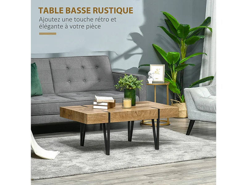 Table basse vintage ALRIC bois de bastaing