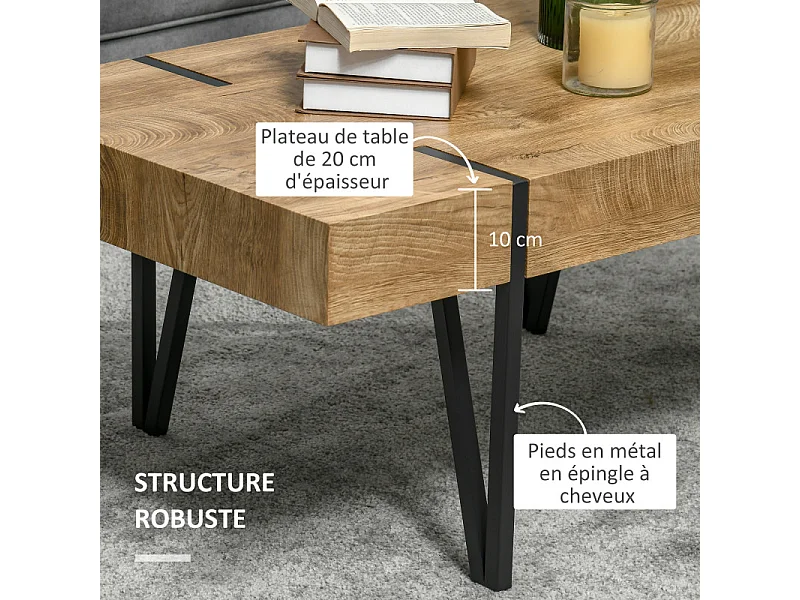 Table basse vintage ALRIC bois de bastaing