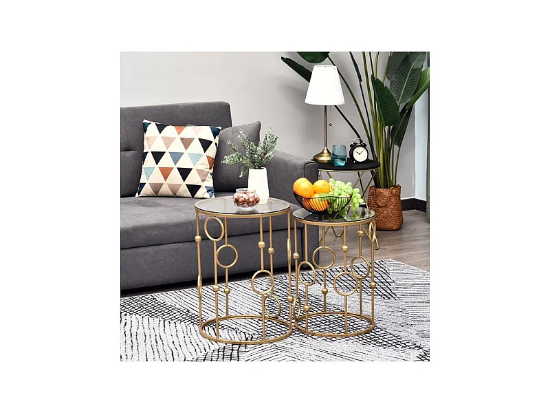 Lot de 2 tables gigognes GATSBY dorées