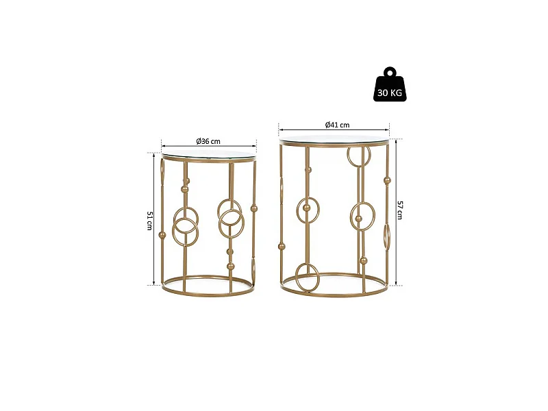 Lot de 2 tables gigognes GATSBY dorées