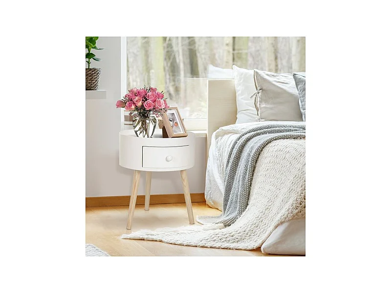 Table de chevet ronde DOLLY blanche