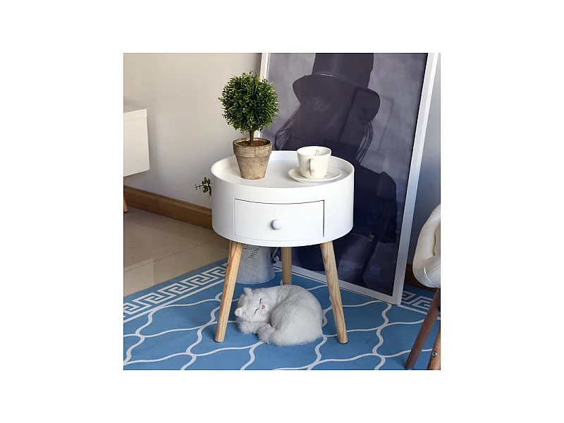 Table de chevet ronde DOLLY blanche