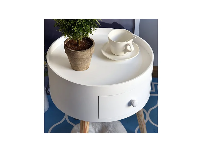 Table de chevet ronde DOLLY blanche
