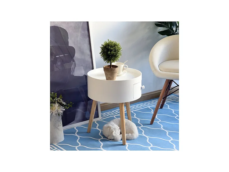 Table de chevet ronde DOLLY blanche