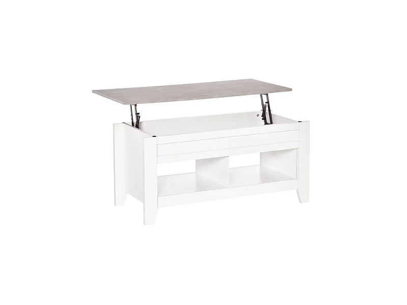 Table basse relevable ULYSSE blanc et aspect marbre