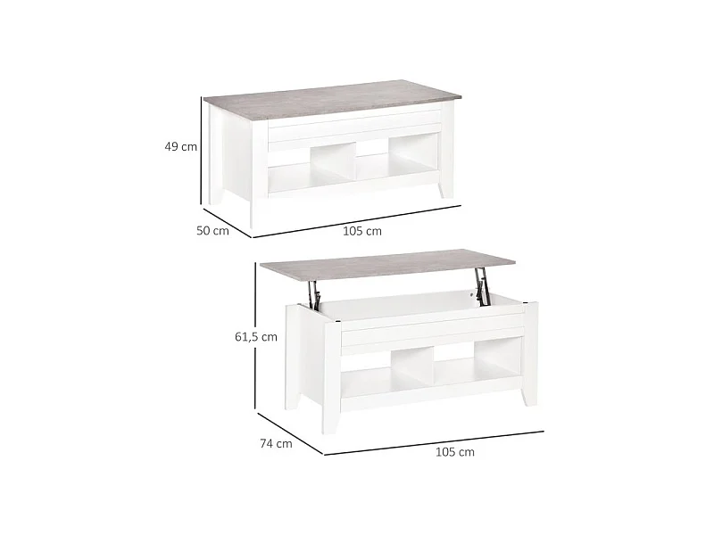 Table basse relevable ULYSSE blanc et aspect marbre