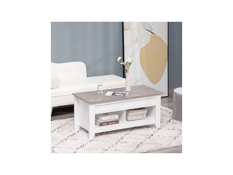 Table basse relevable ULYSSE blanc et aspect marbre