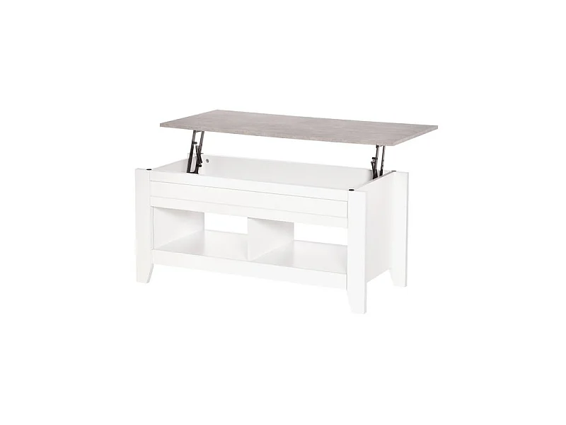 Table basse relevable ULYSSE blanc et aspect marbre