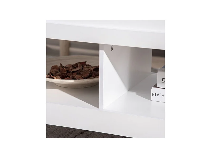 Table basse relevable ULYSSE blanc et aspect marbre