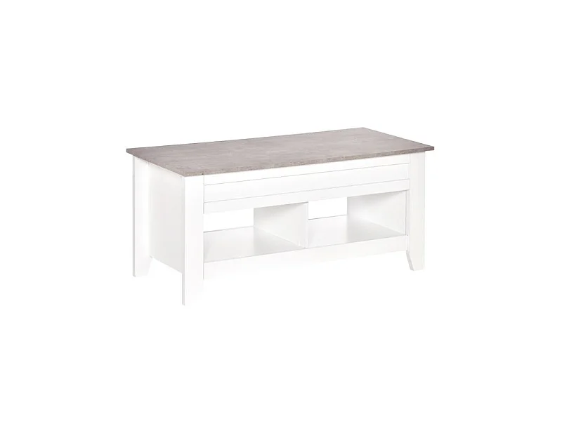 Table basse relevable ULYSSE blanc et aspect marbre