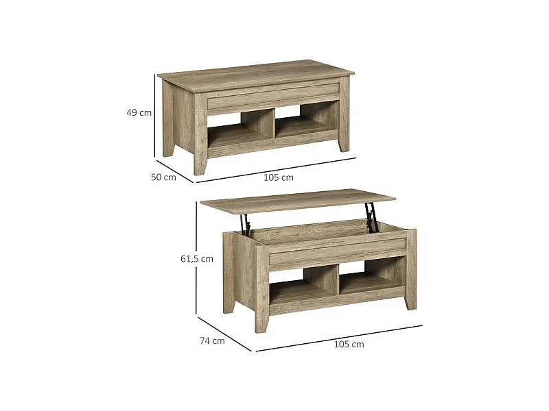 Table basse relevable BEARDY chêne clair