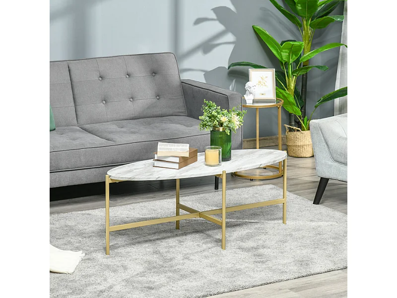 Table basse ovale MICHAL marbre et dorée