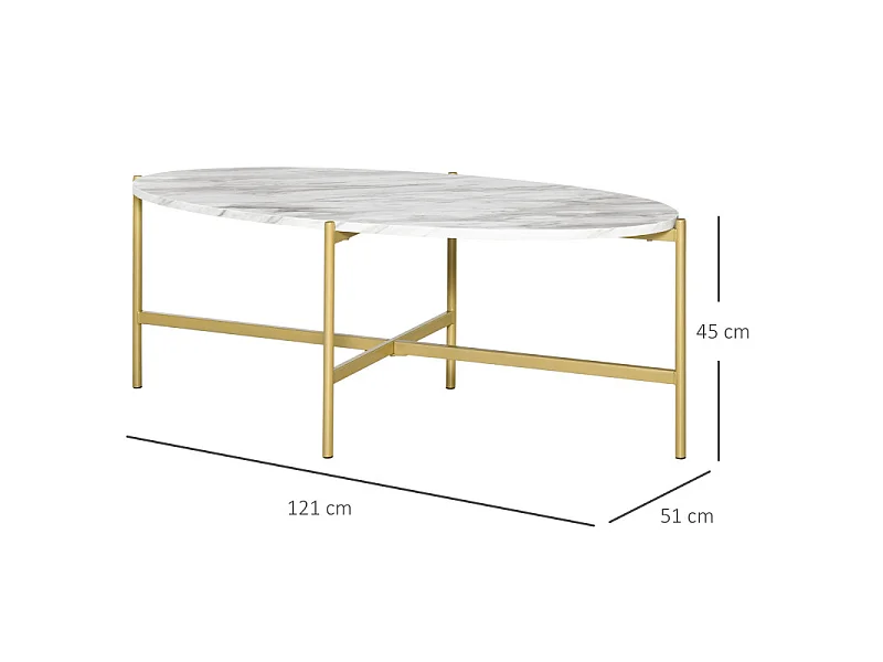 Table basse ovale MICHAL marbre et dorée