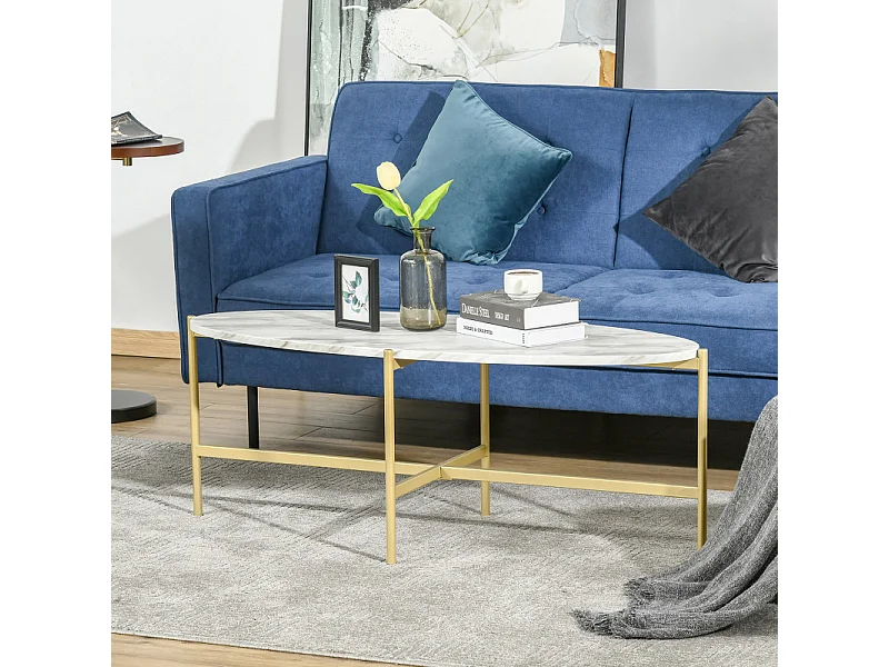 Table basse ovale MICHAL marbre et dorée