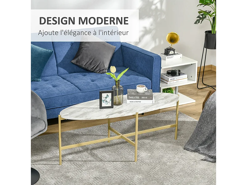 Table basse ovale MICHAL marbre et dorée