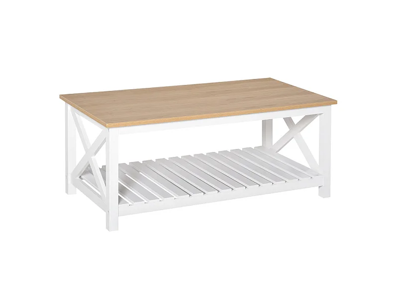 Table basse rectangulaire BIARRITZ chêne clair et blanc