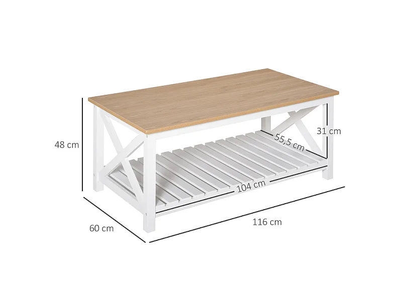 Table basse rectangulaire BIARRITZ chêne clair et blanc
