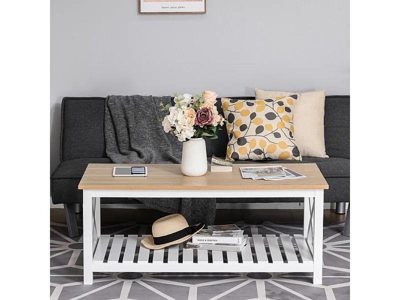 Table basse rectangulaire BIARRITZ chêne clair et blanc