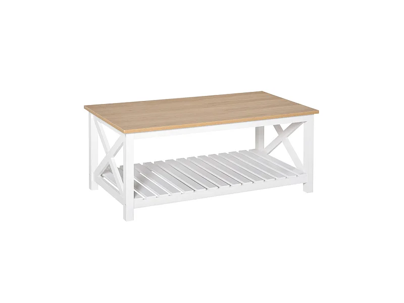 Table basse rectangulaire BIARRITZ chêne clair et blanc