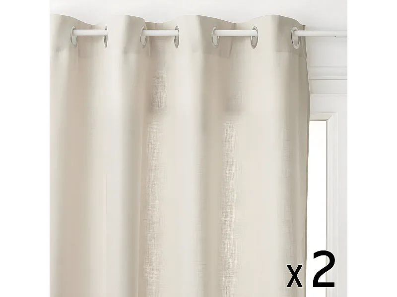 Lot de 2 Rideaux à  œillets Beige Lin 140 x 260 cm