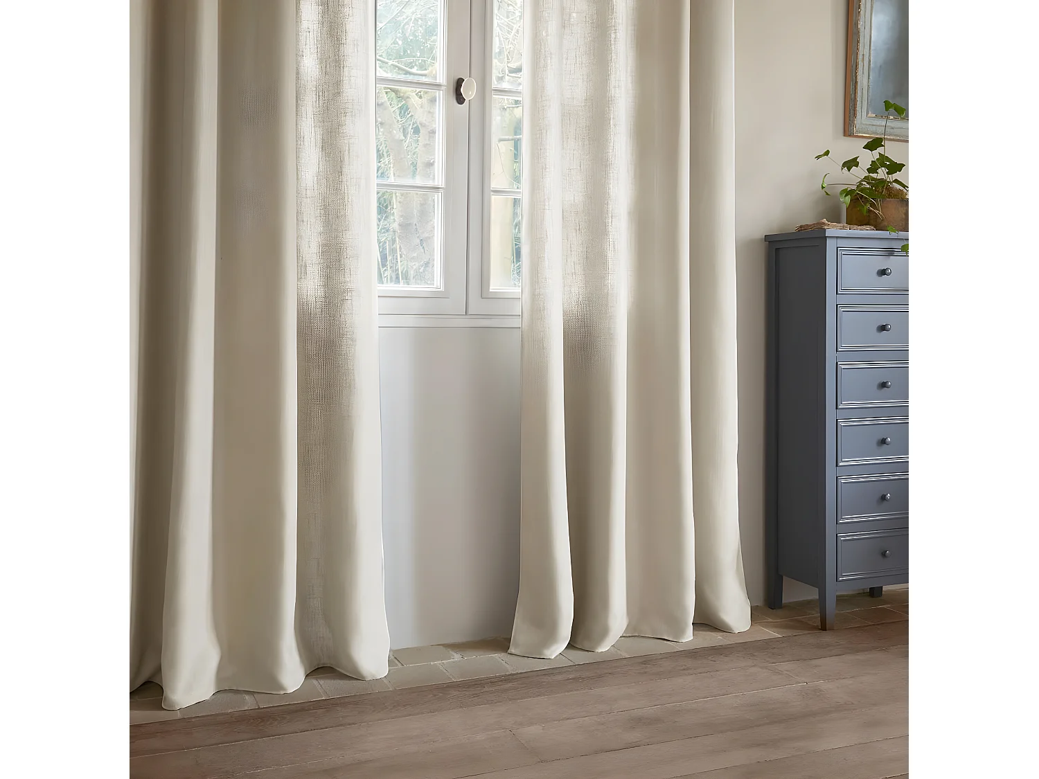 Lot de 2 Rideaux à  œillets Beige Lin 140 x 260 cm