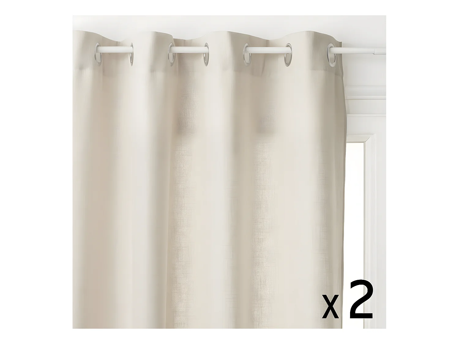 Lot de 2 Rideaux à  œillets Beige Lin 140 x 260 cm