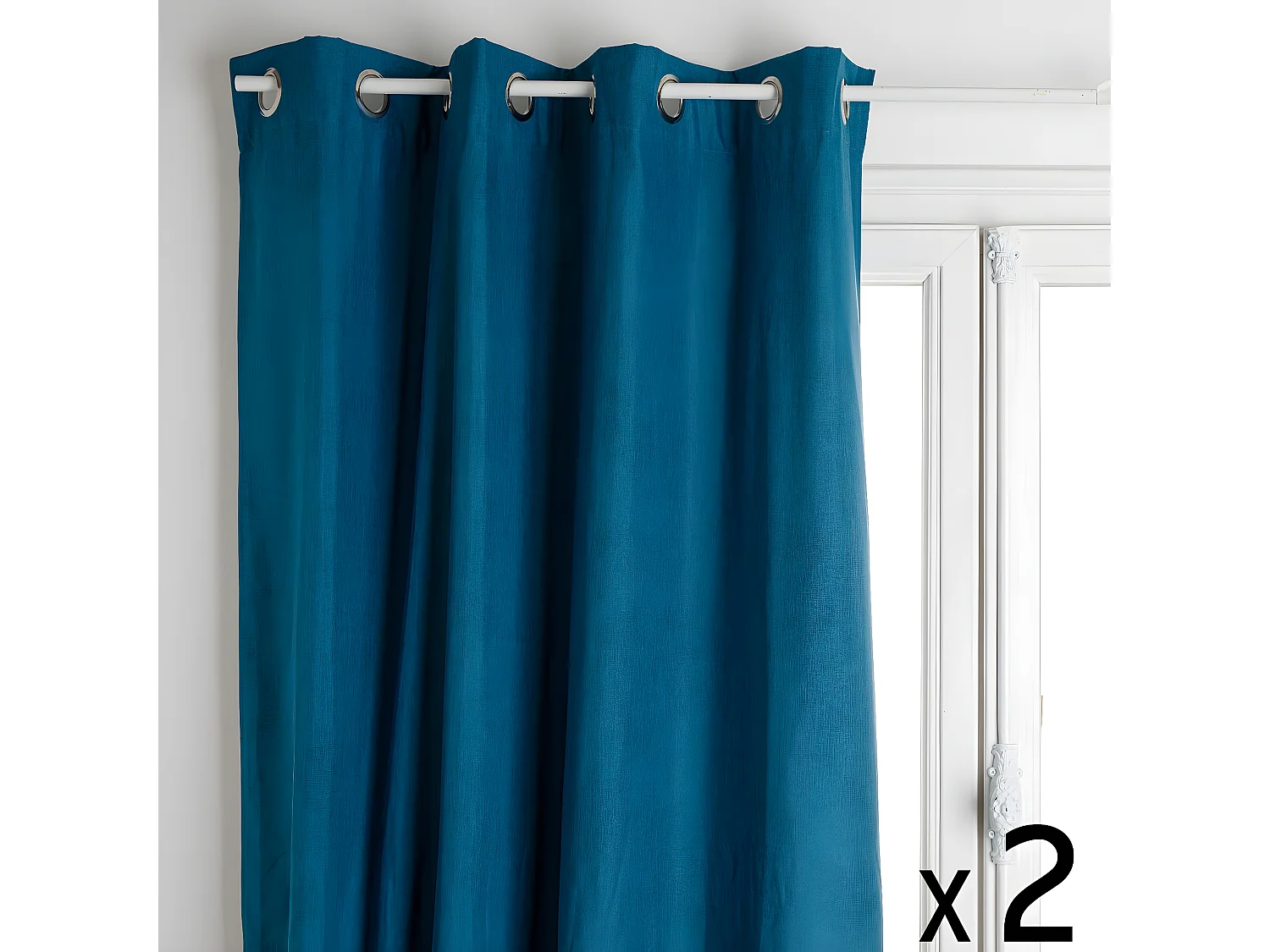 Lot de 2 Rideaux à  œillets Occultant en tissu Bleu Canard 140 x 260 cm