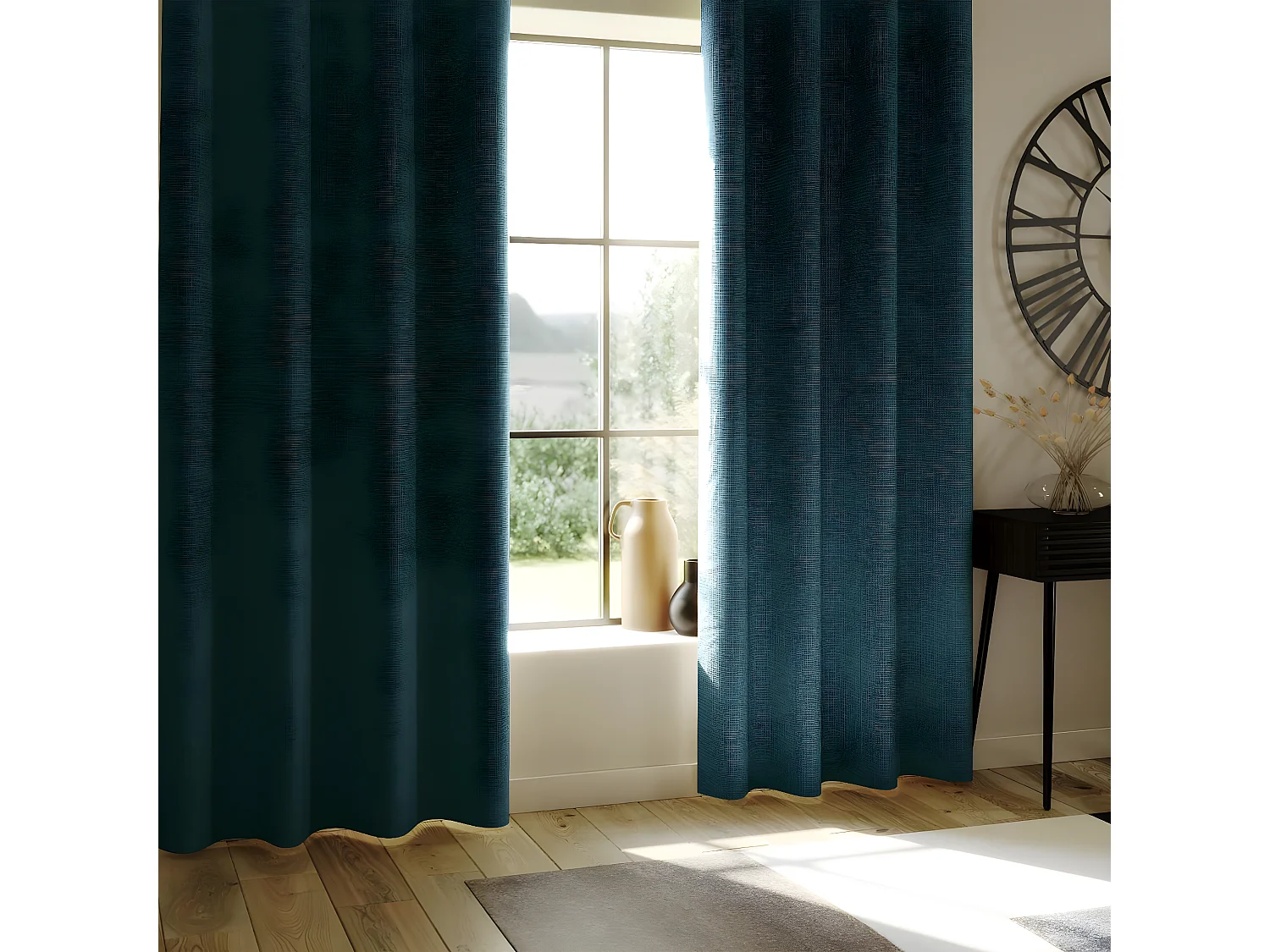 Lot de 2 Rideaux à  œillets Occultant en tissu Bleu Canard 140 x 260 cm