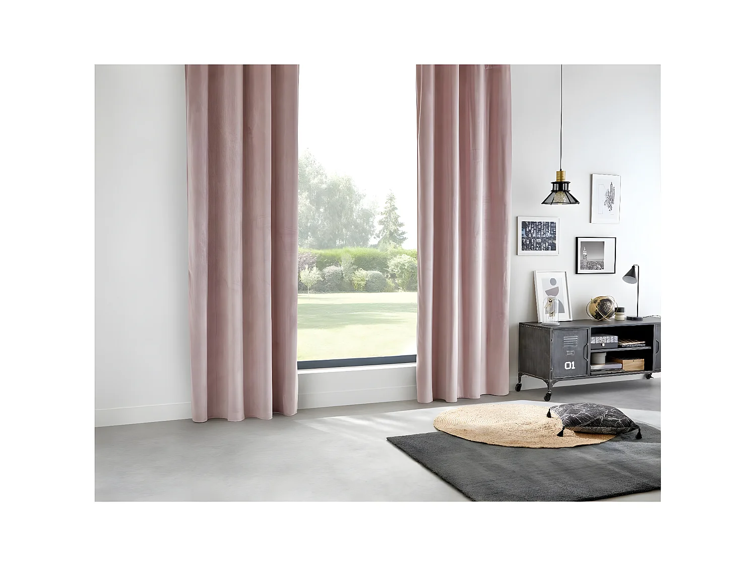 Lot de 2 Rideaux à  œillets Occultant en Velours Rose 140 x 260 cm