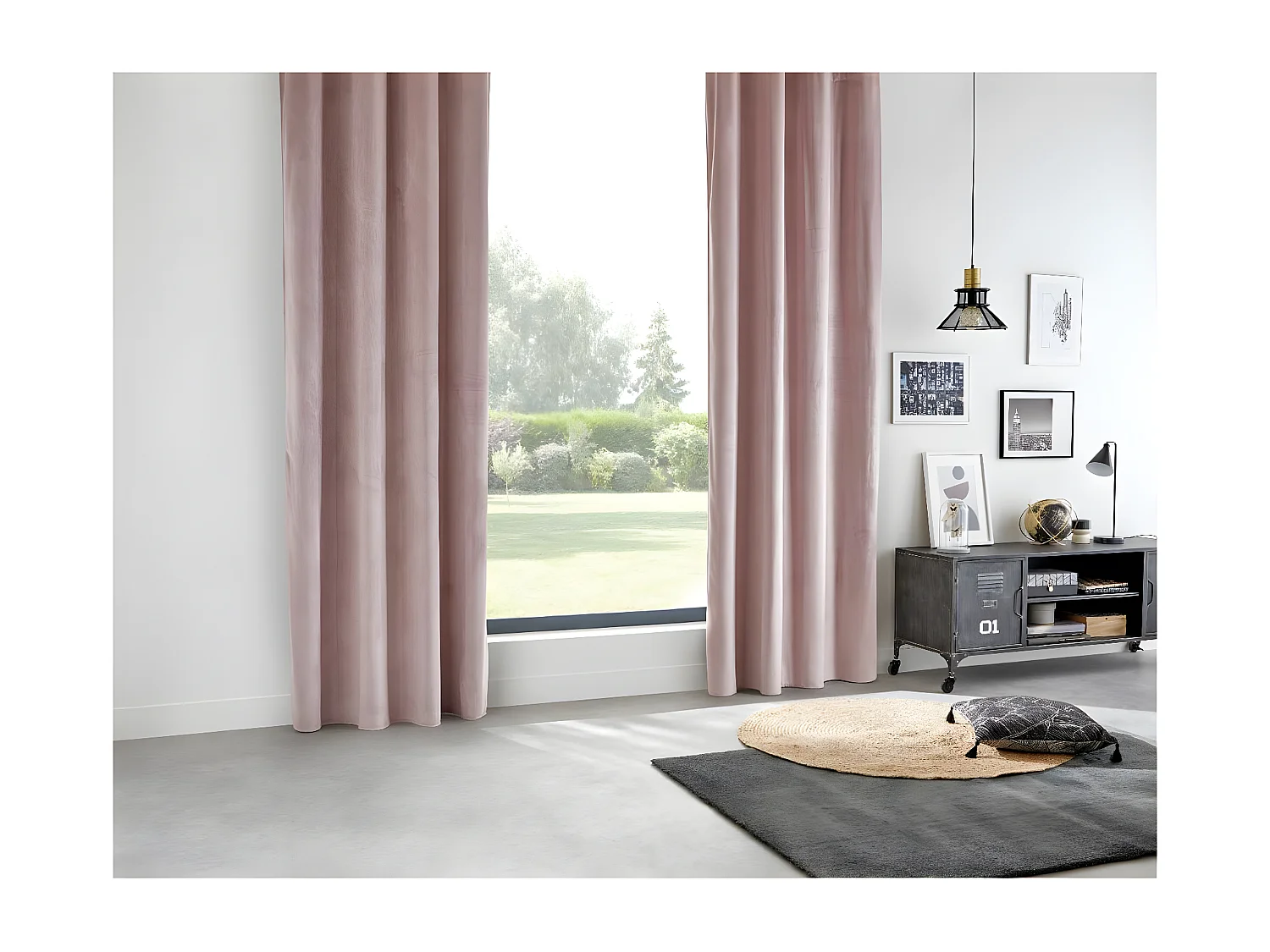 Lot de 2 Rideaux à  œillets Occultant en Velours Rose 140 x 260 cm