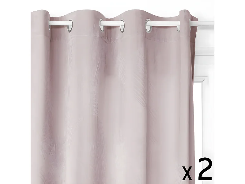 Lot de 2 Rideaux à  œillets Occultant en Velours Rose 140 x 260 cm