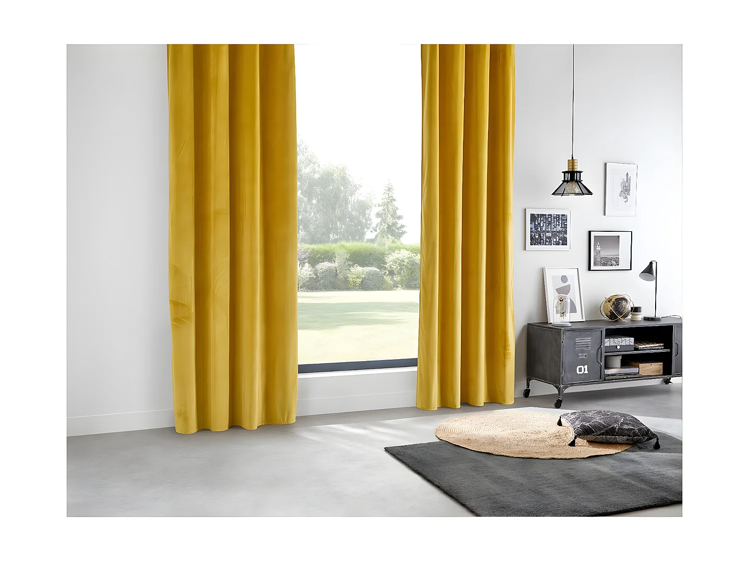 Lot de 2 Rideaux à  œillets Occultant en Velours Ocre 140 x 260 cm