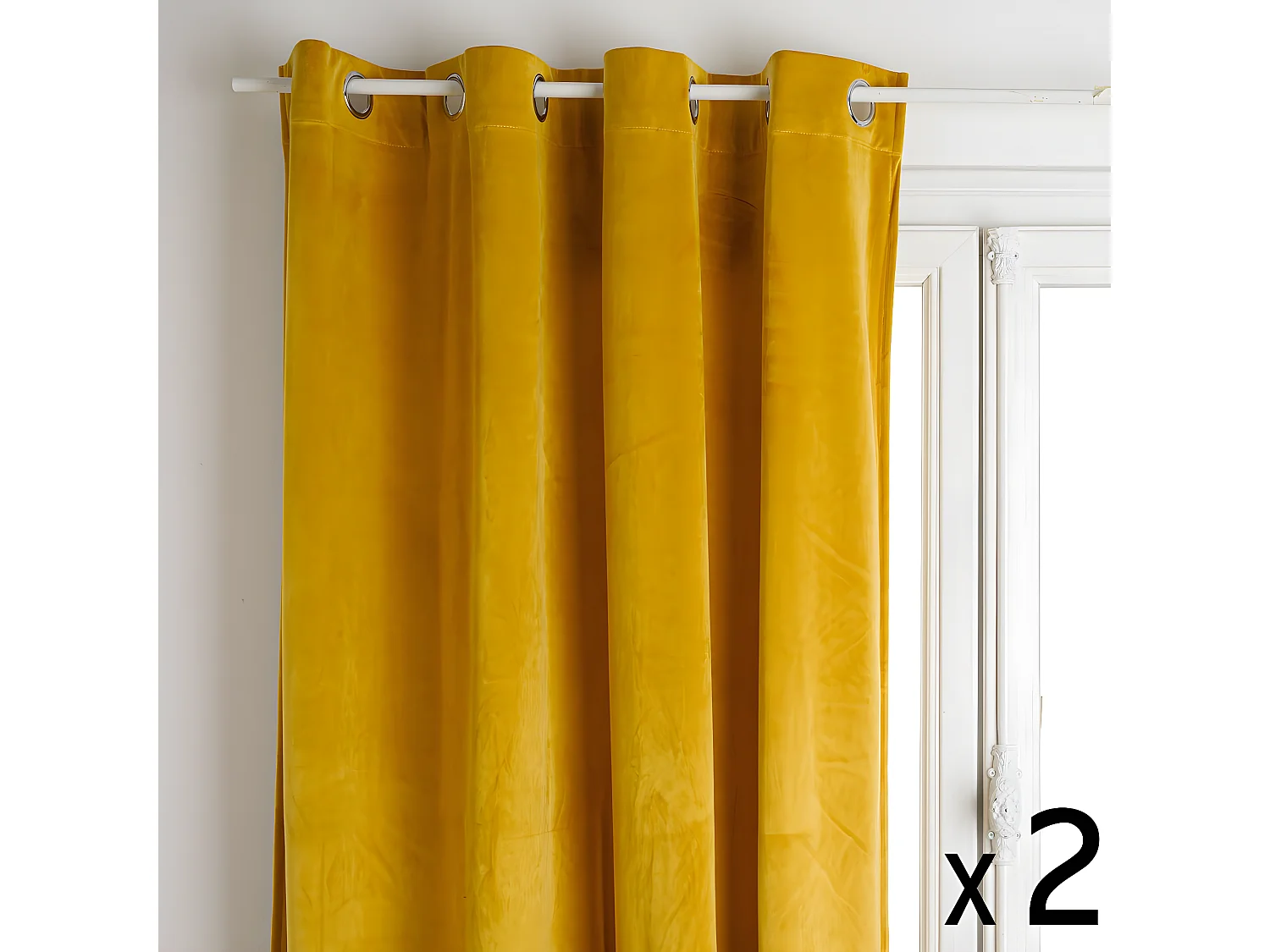Lot de 2 Rideaux à  œillets Occultant en Velours Ocre 140 x 260 cm