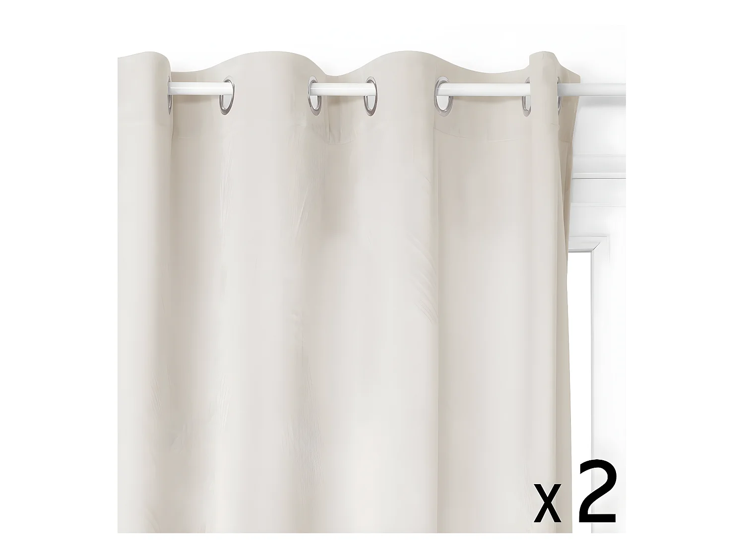 Lot de 2 Rideaux à  œillets Occultant en Velours Ivoire 140 x 260 cm