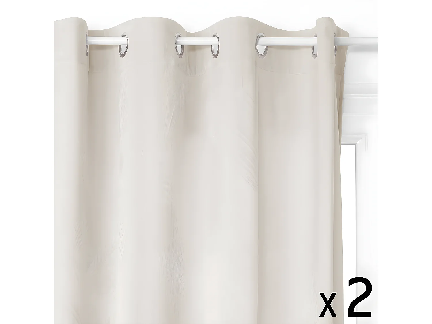 Lot de 2 Rideaux à  œillets Occultant en Velours Ivoire 140 x 260 cm