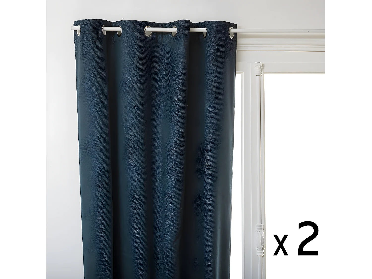 Lot de 2 Rideaux à  œillets isolant et occultant Bleu Egéen 140 x 260 cm