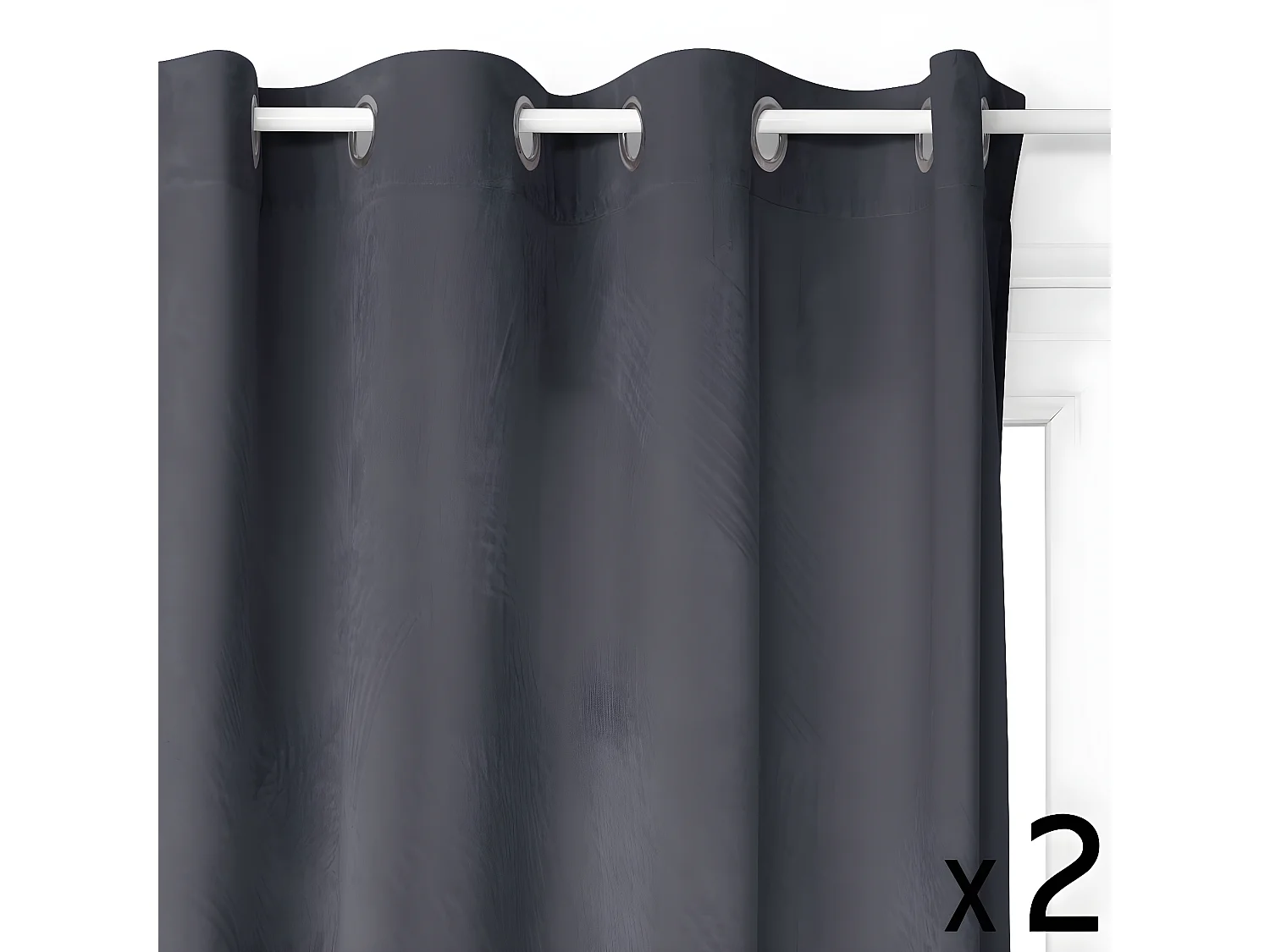 Lot de 2 Rideaux à  œillets Occultant en Velours Gris Foncé 140 x 260 cm