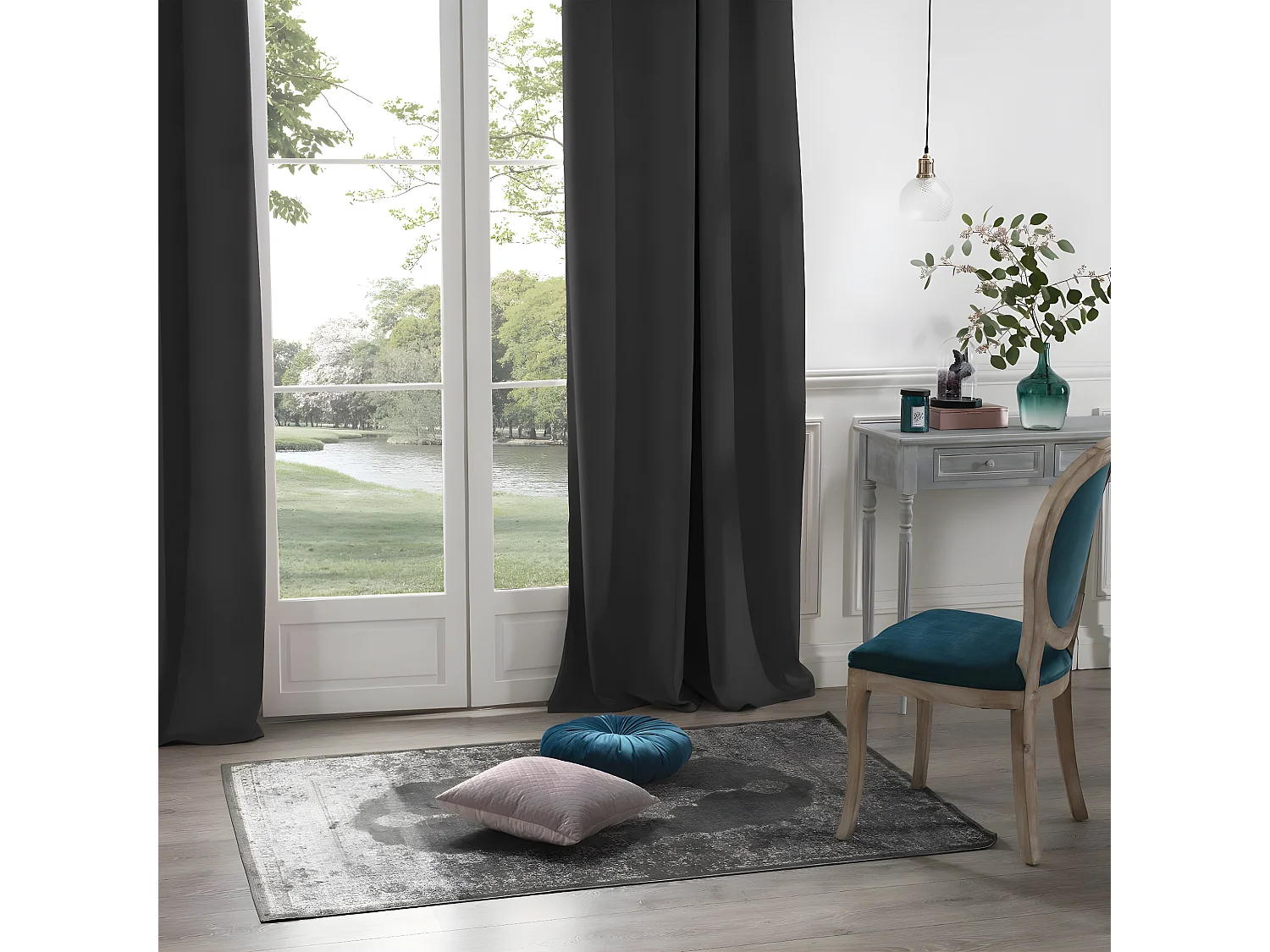 Lot de 2 Rideaux à  œillets Occultant en Velours Gris Foncé 140 x 260 cm