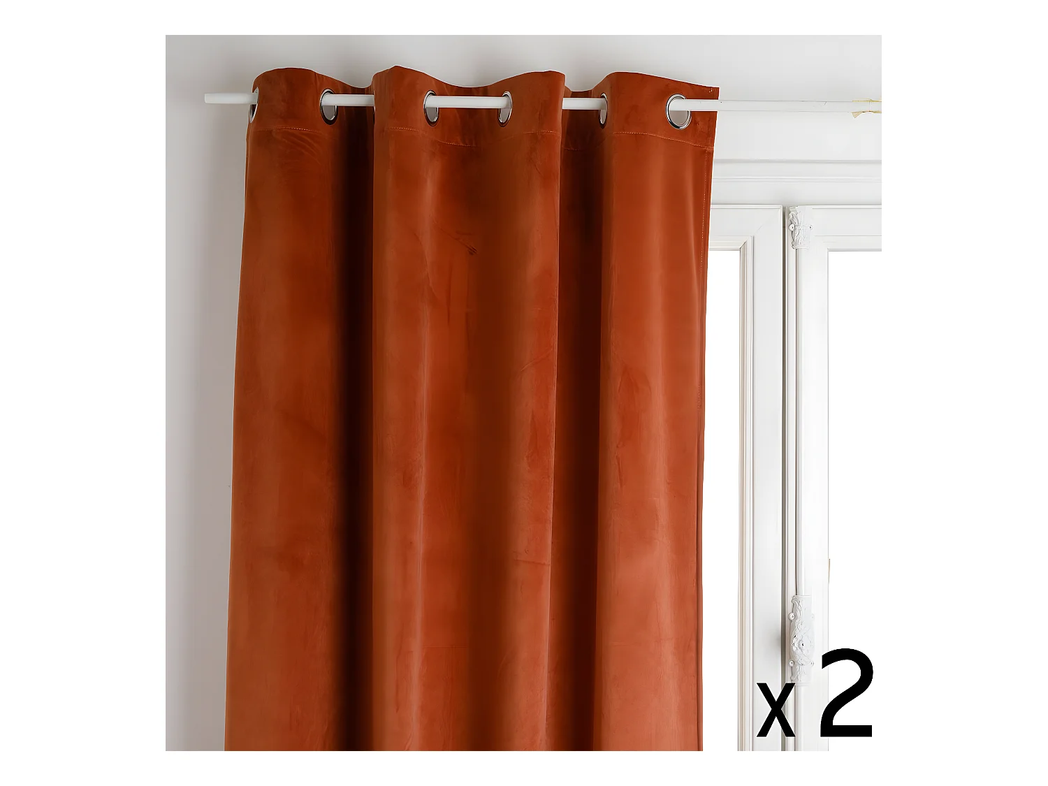Lot de 2 Rideaux à  œillets Occultant en Velours Terracotta 140 x 260 cm