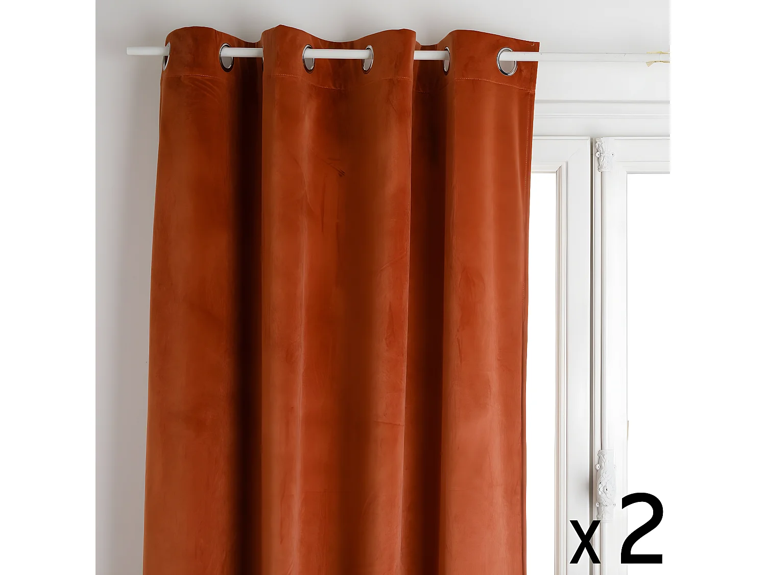 Lot de 2 Rideaux à  œillets Occultant en Velours Terracotta 140 x 260 cm