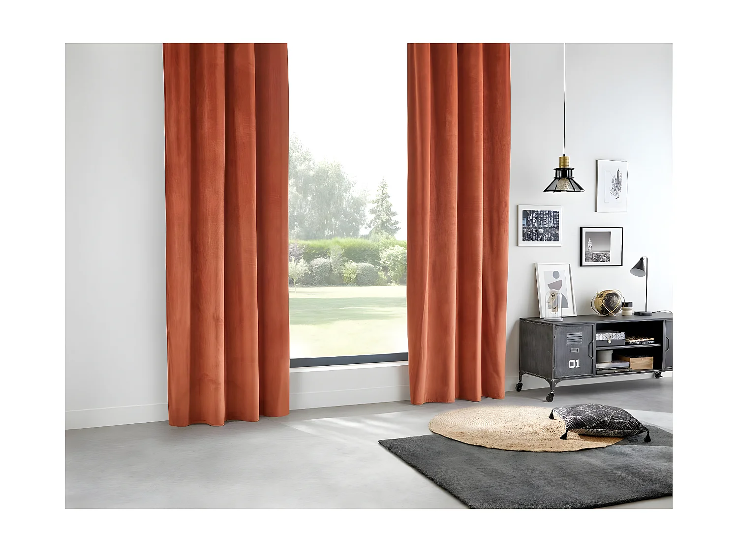 Lot de 2 Rideaux à  œillets Occultant en Velours Terracotta 140 x 260 cm