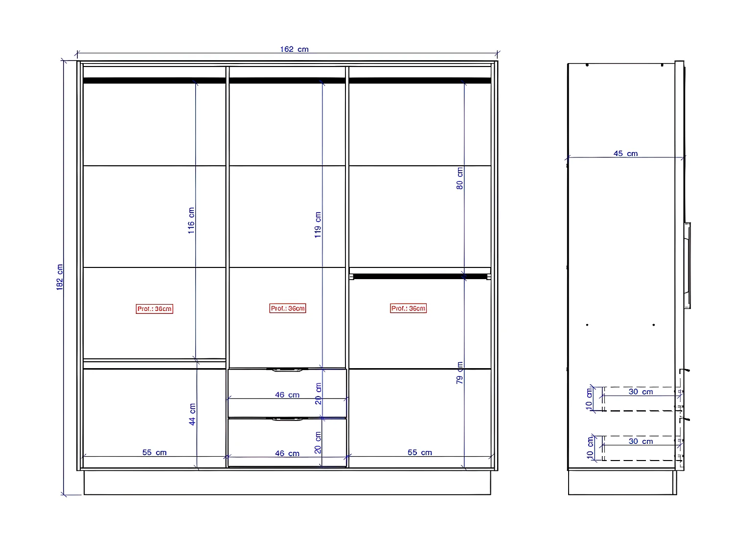 Eckkleiderschrank mit 8 Türen & 2 Schubladen - 263 cm - Weiß - FEOVA